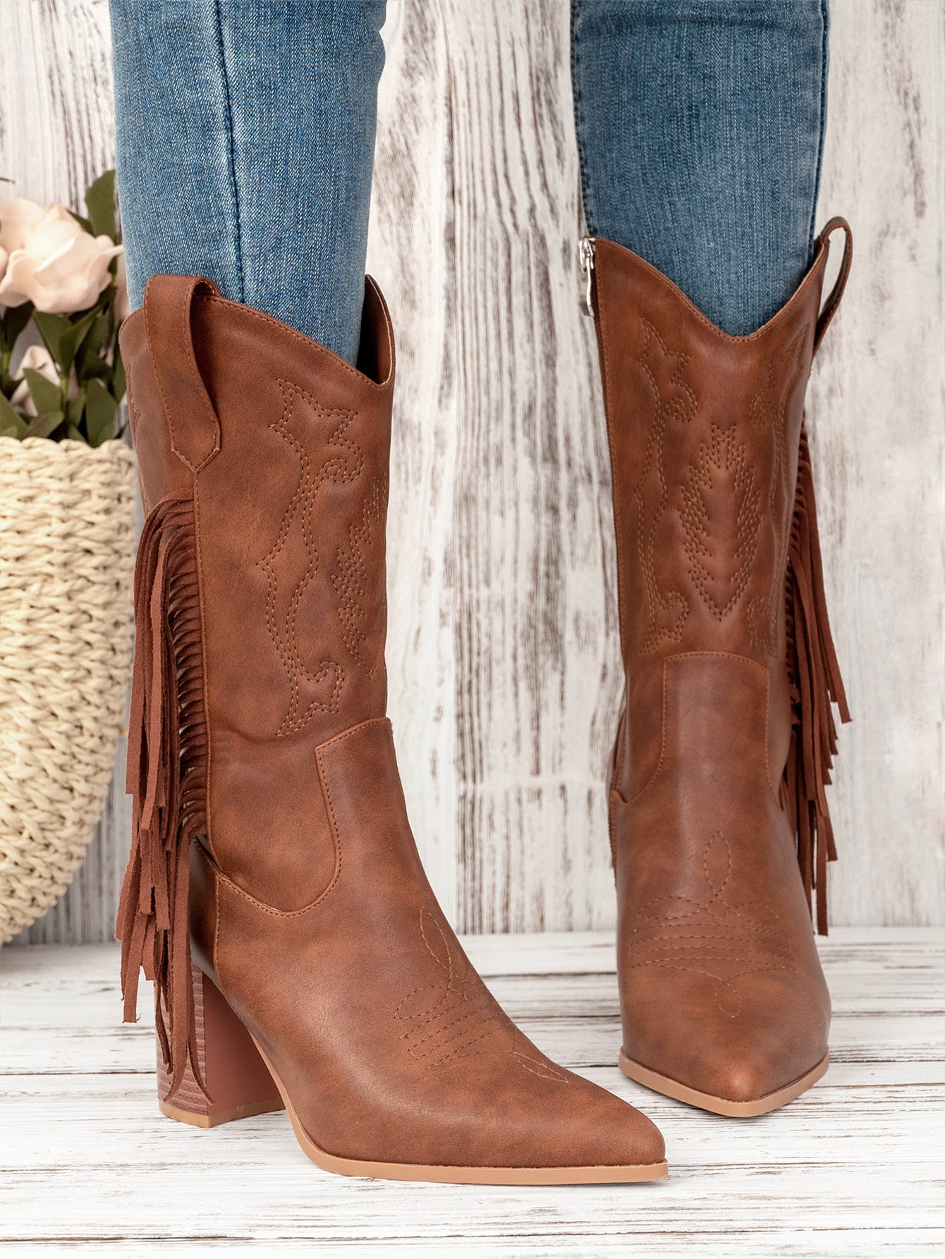 Embroidered Fringe Western Cowboy Boot