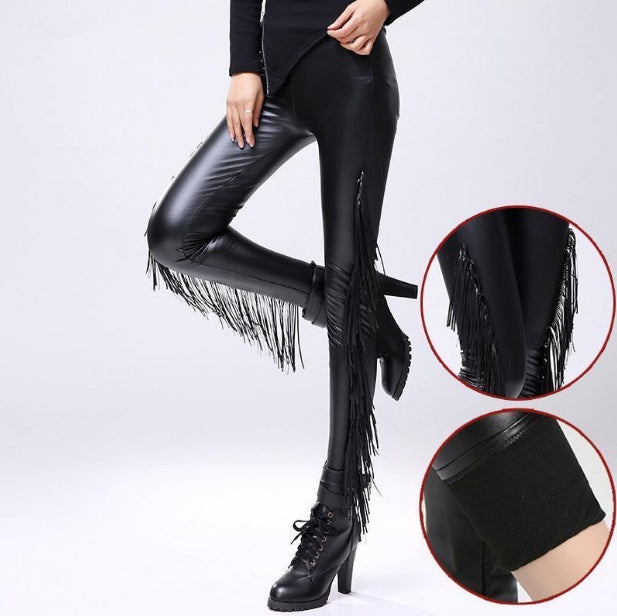 Texas (faux) Leather Fringe Leggings