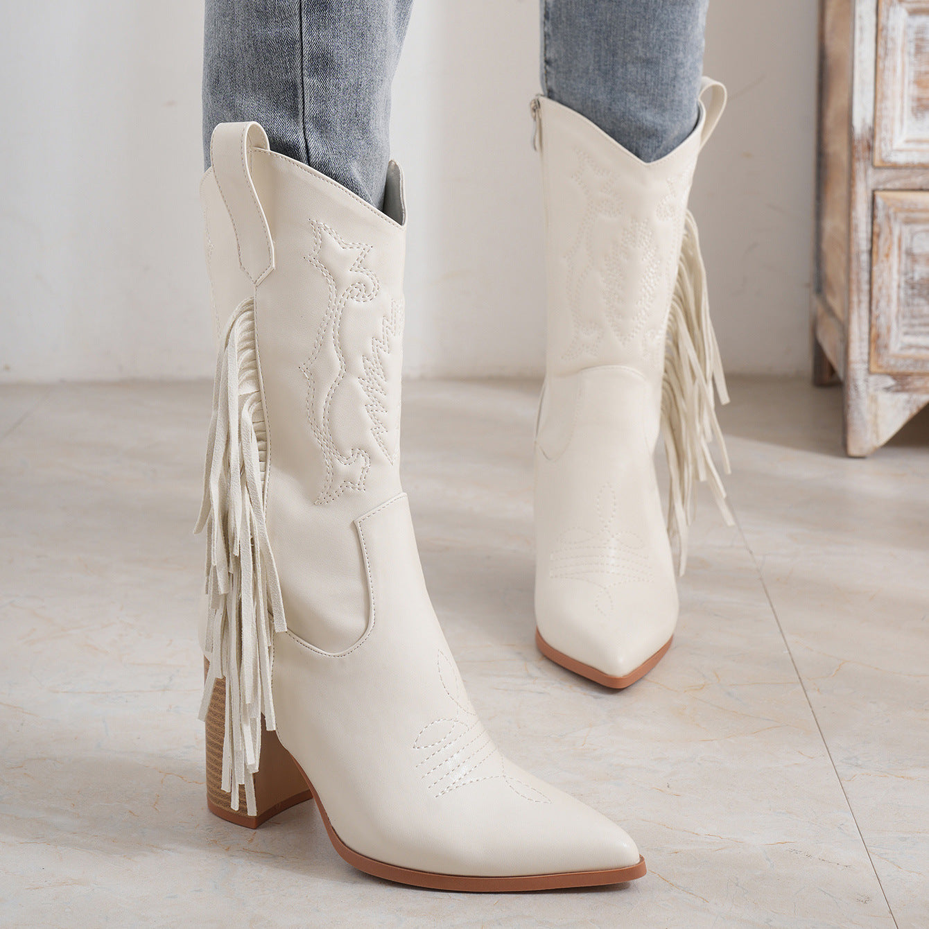 Embroidered Fringe Western Cowboy Boot