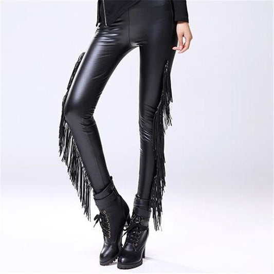 Texas (faux) Leather Fringe Leggings