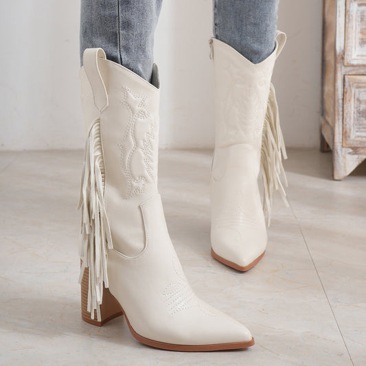 Embroidered Fringe Western Cowboy Boot