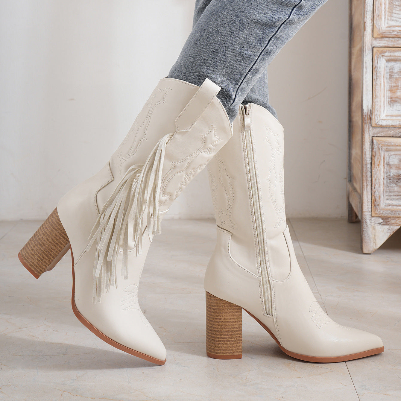 Embroidered Fringe Western Cowboy Boot