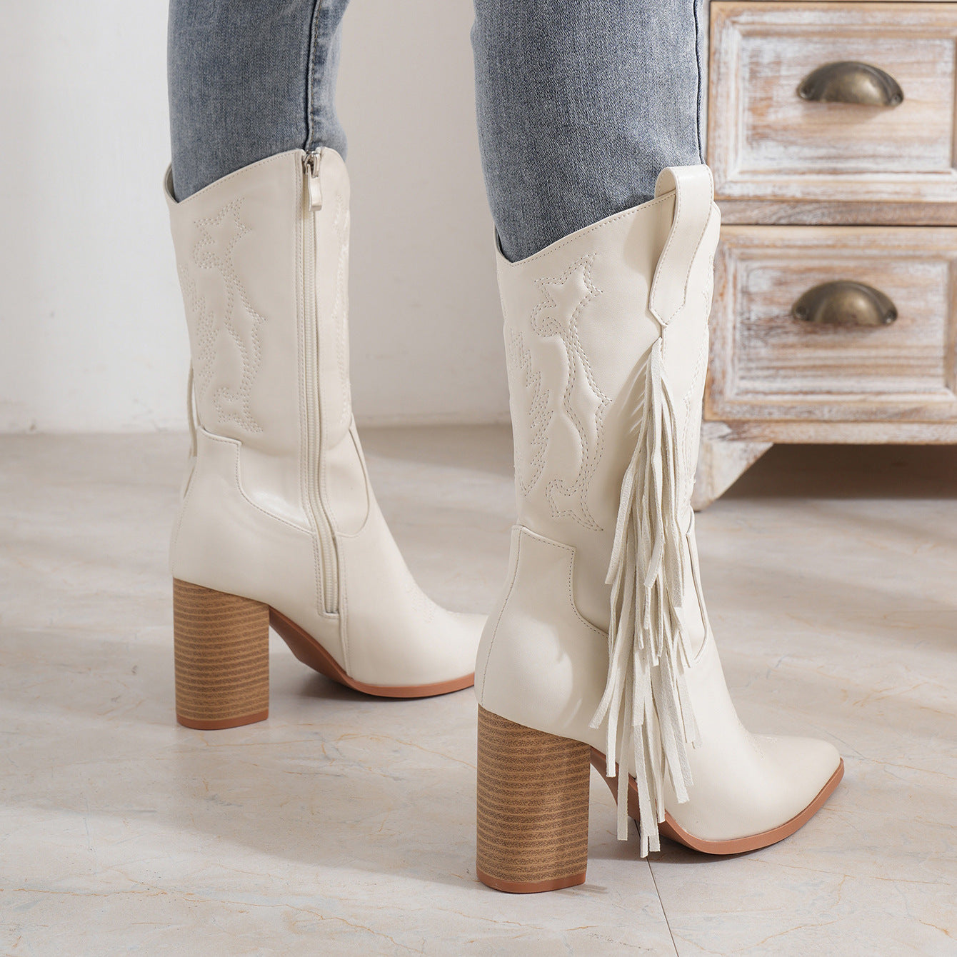 Embroidered Fringe Western Cowboy Boot
